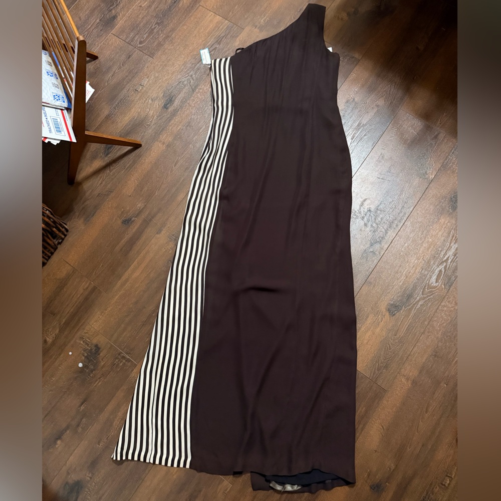 Vintage Worth Brown Silk Maxi Dress 100% Silk w Matching Scarf